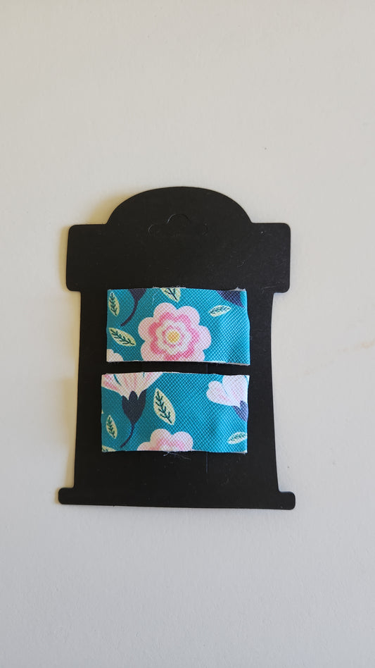 Floral Pink on Teal Snap Hair Clip