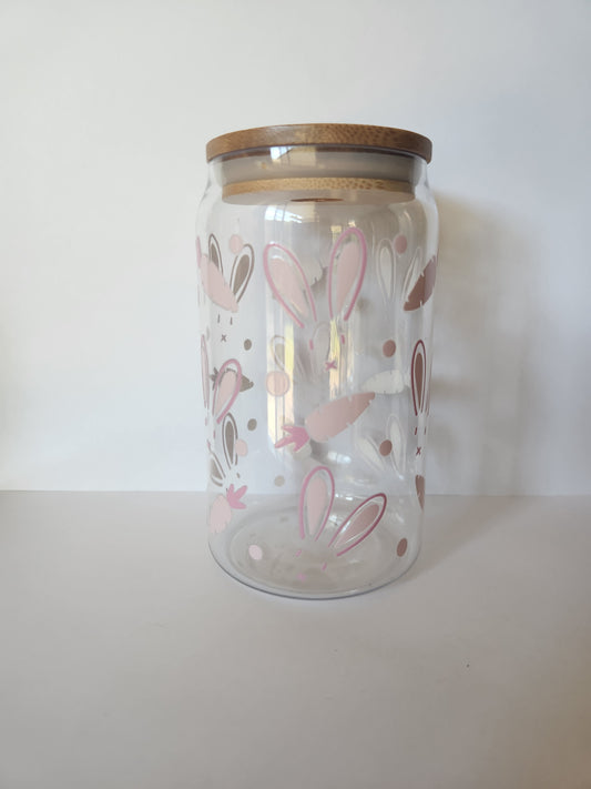 Pink Bunny Ears and Carrots Easter Acrylic Tumbler