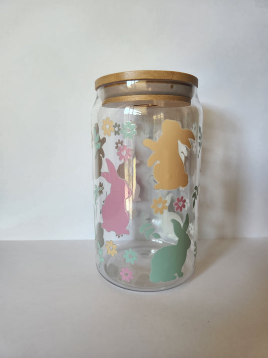 Pastel Bunny and Flowers Easter Acrylic Tumbler
